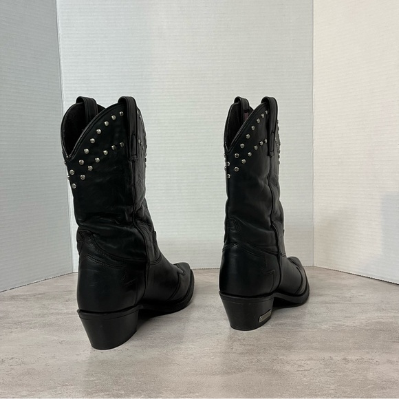 Harley Davidson Western Vintage Silver Studded Black Leather Cowgirl Boots - Picture 15 of 15